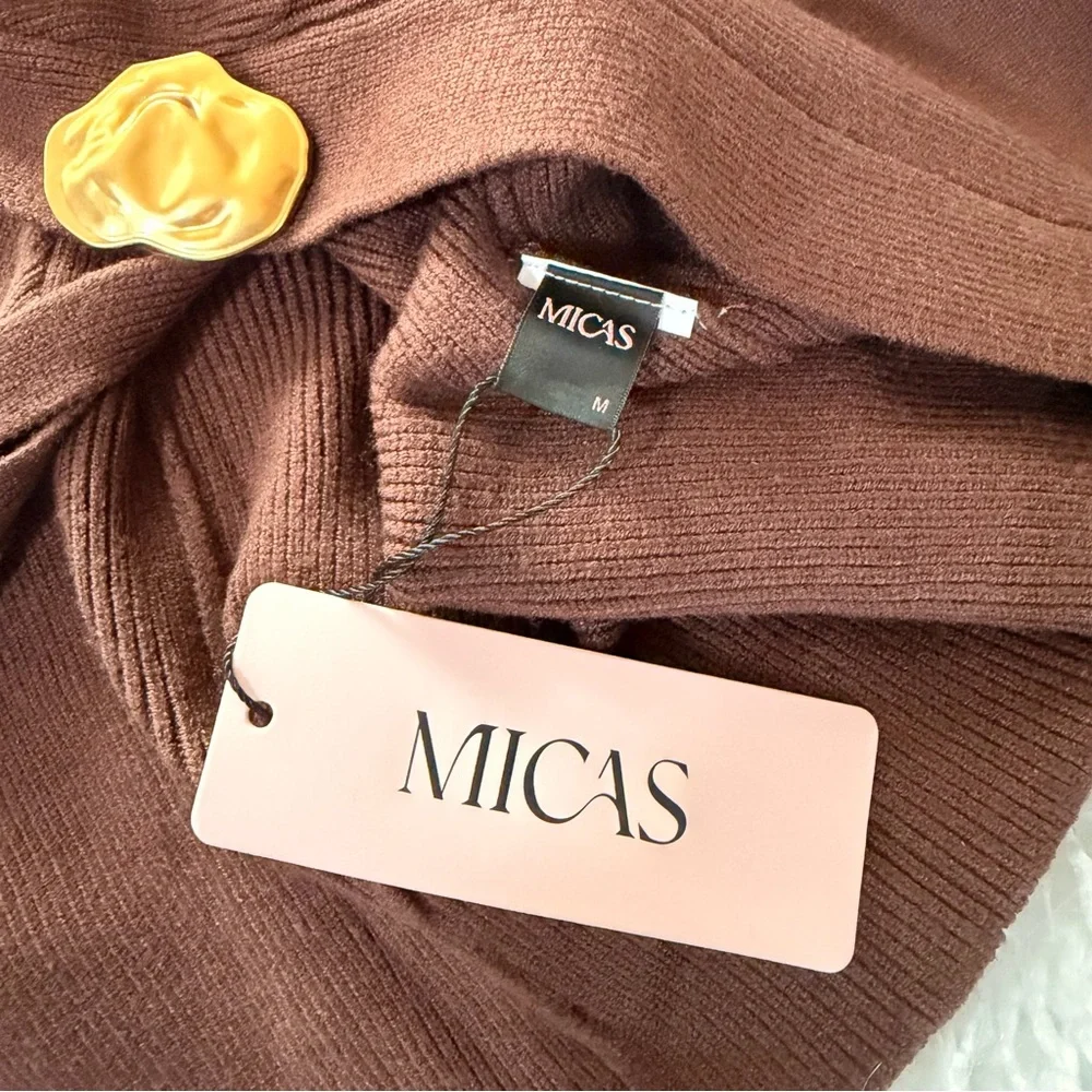 Women's Brown V-Neck Single-Button Knit Cardigan - Picture 7 of 10